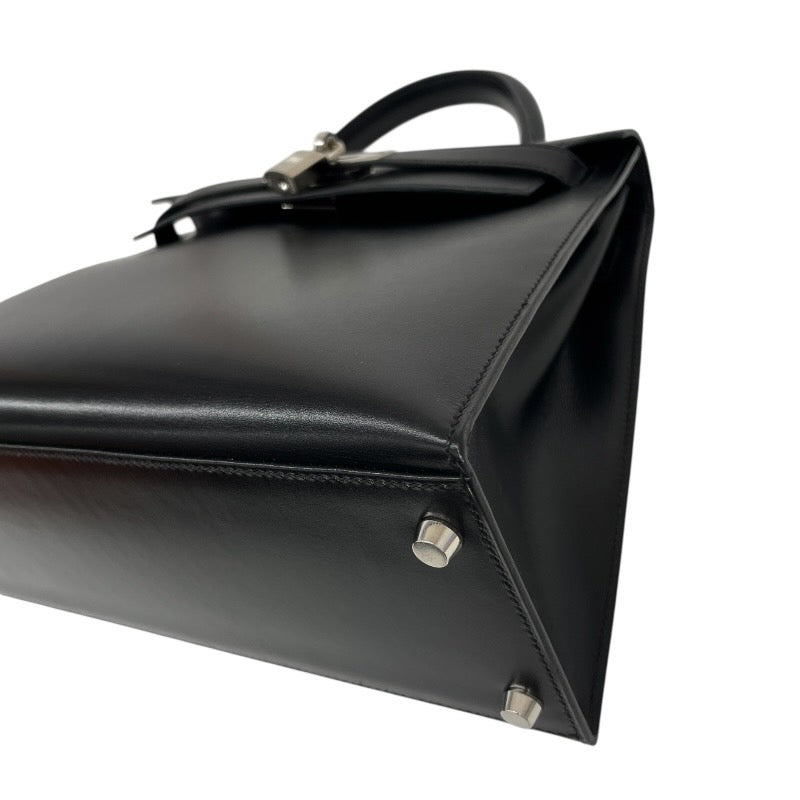 【HERMES】エルメス ケリー28 外縫い ハンドバッグ ボックスカーフ レディース □E刻印 2001年製造 黒 ブラック 2WAY シルバー金具