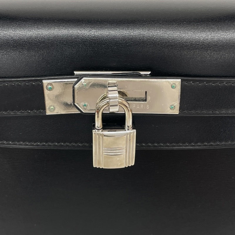 【HERMES】エルメス ケリー28 外縫い ハンドバッグ ボックスカーフ レディース □E刻印 2001年製造 黒 ブラック 2WAY シルバー金具