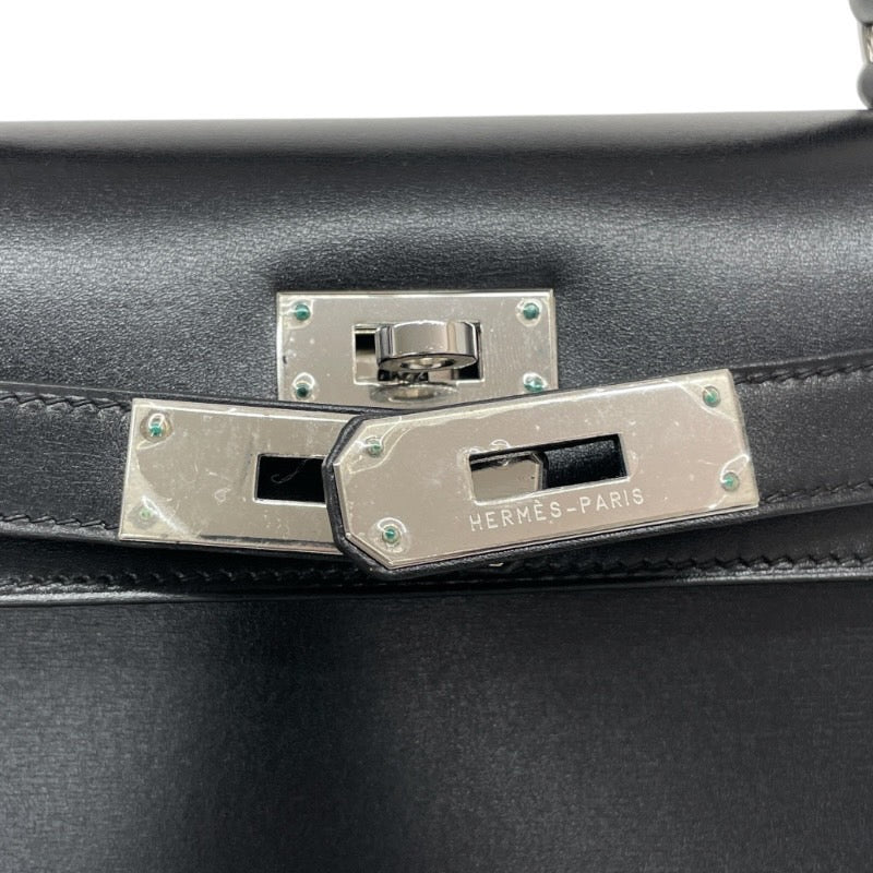 【HERMES】エルメス ケリー28 外縫い ハンドバッグ ボックスカーフ レディース □E刻印 2001年製造 黒 ブラック 2WAY シルバー金具