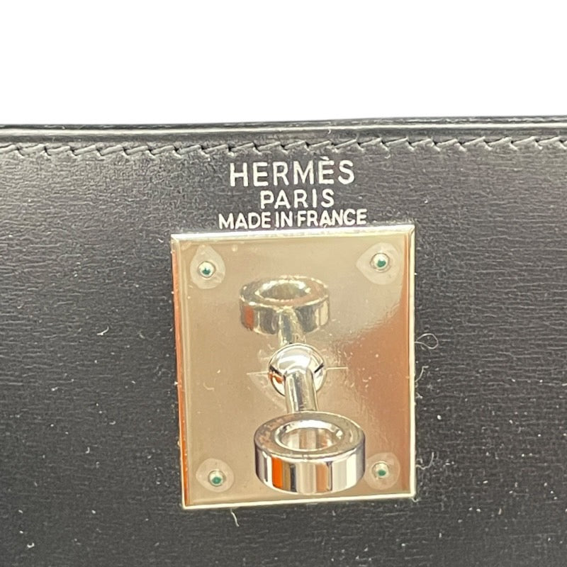 【HERMES】エルメス ケリー28 外縫い ハンドバッグ ボックスカーフ レディース □E刻印 2001年製造 黒 ブラック 2WAY シルバー金具