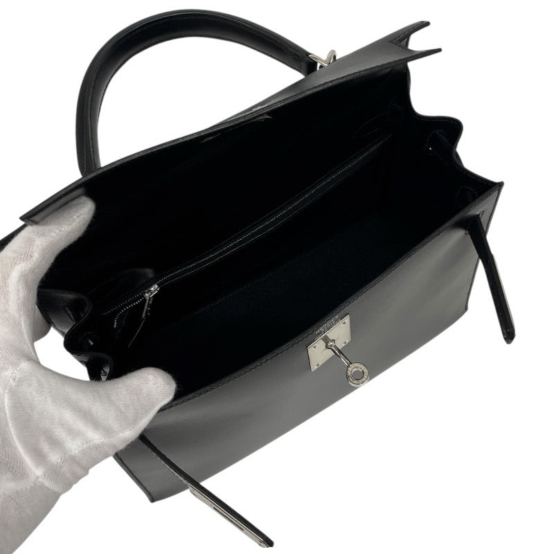 【HERMES】エルメス ケリー28 外縫い ハンドバッグ ボックスカーフ レディース □E刻印 2001年製造 黒 ブラック 2WAY シルバー金具