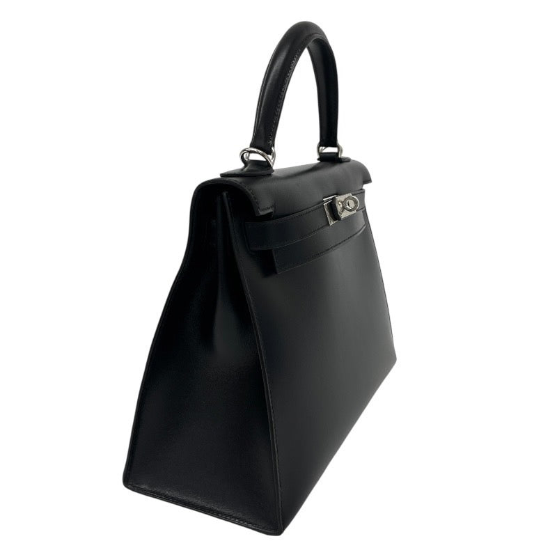 【HERMES】エルメス ケリー28 外縫い ハンドバッグ ボックスカーフ レディース □E刻印 2001年製造 黒 ブラック 2WAY シルバー金具