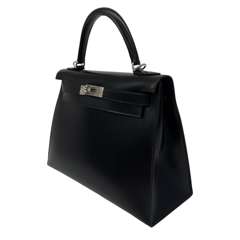 【HERMES】エルメス ケリー28 外縫い ハンドバッグ ボックスカーフ レディース □E刻印 2001年製造 黒 ブラック 2WAY シルバー金具