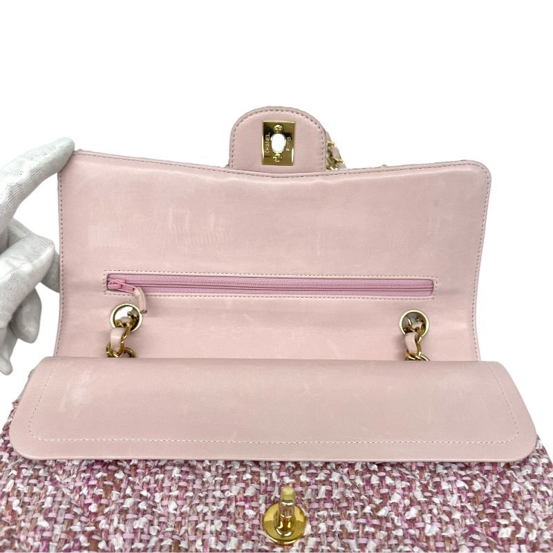 【CHANEL】シャネル ツイード Wフラップ ショルダーバッグ レディース 8番 チェーンショルダー ピンク