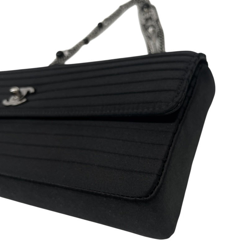 【CHANEL】シャネル ビジュー付 チェーンワンショルダー ショルダーバッグ サテン レディース 8番 黒 ブラック ターンロック ココマーク パーティバッグ