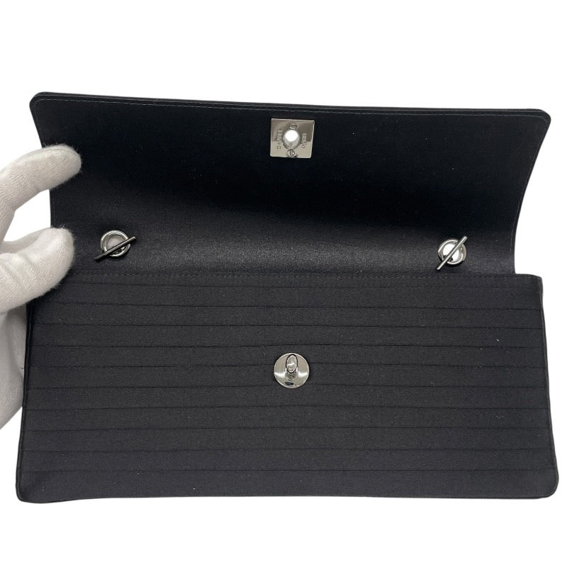 【CHANEL】シャネル ビジュー付 チェーンワンショルダー ショルダーバッグ サテン レディース 8番 黒 ブラック ターンロック ココマーク パーティバッグ