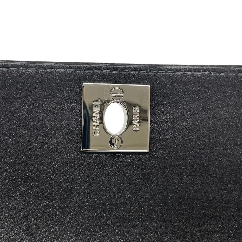 【CHANEL】シャネル ビジュー付 チェーンワンショルダー ショルダーバッグ サテン レディース 8番 黒 ブラック ターンロック ココマーク パーティバッグ