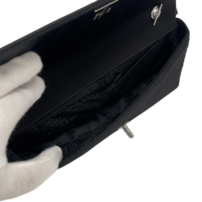 【CHANEL】シャネル ビジュー付 チェーンワンショルダー ショルダーバッグ サテン レディース 8番 黒 ブラック ターンロック ココマーク パーティバッグ