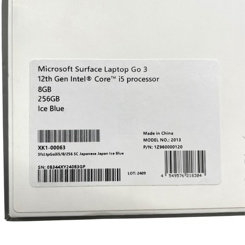 【Microsoft】マイクロソフト Surface Laptop Go3 12世代 XK1-00063 パソコン ユニセックス サーフェス Corei5 8GB 256GB アイスブルー
