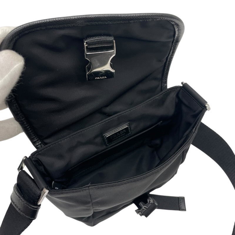 【PRADA】プラダ クロスボディ 2VD070 ショルダーバッグ ナイロン メンズ Re-Nylon サフィアーノレザー 黒 ブラック リナイロン レディース