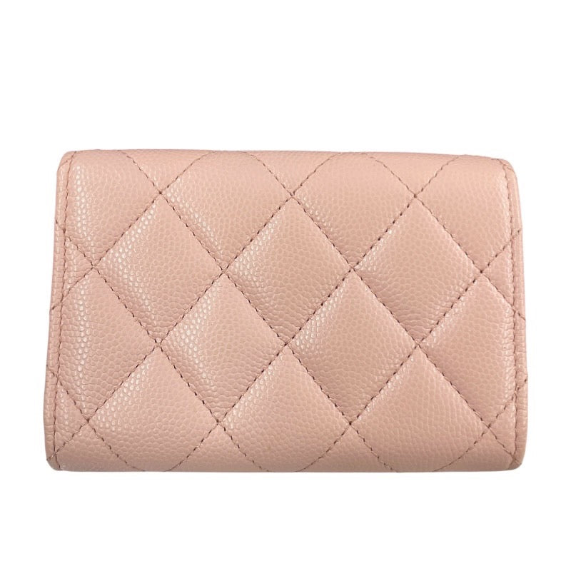 【CHANEL】シャネル マトラッセ スモール フラップウォレット 三つ折り財布 レザー レディース ランダムシリアル キャビアスキン ピンク ビジュー ココマーク