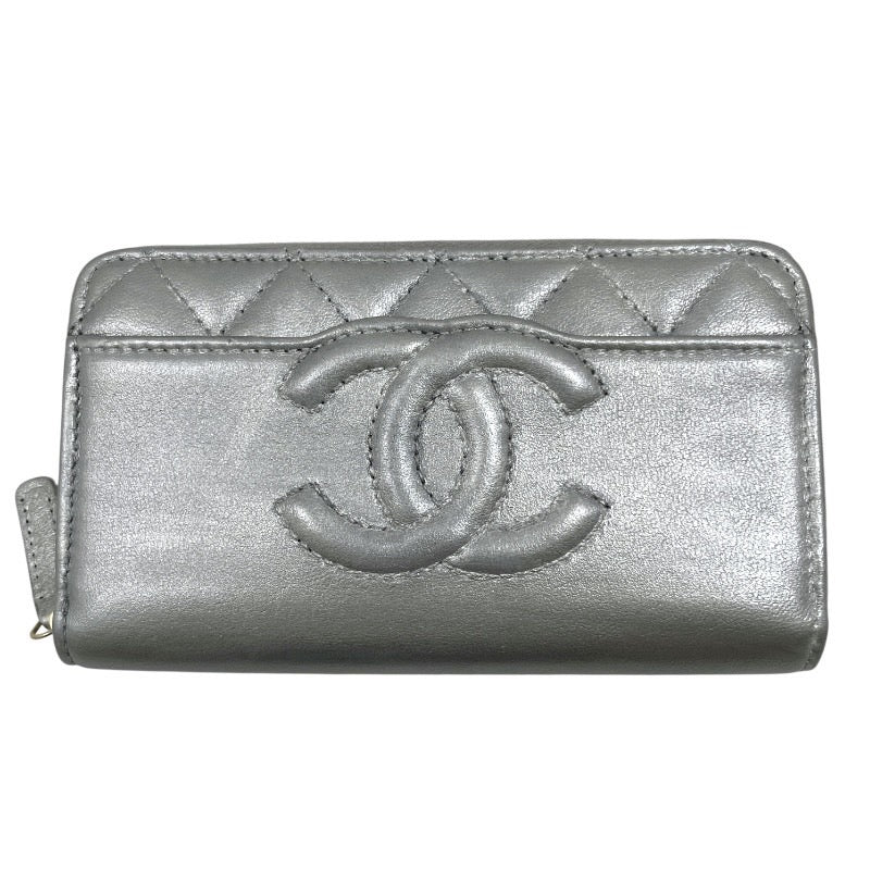 【CHANEL】シャネル スモール ジップアラウンドウォレット 長財布 レザー レディース シルバー ラウンドファスナー コインケース カードケース