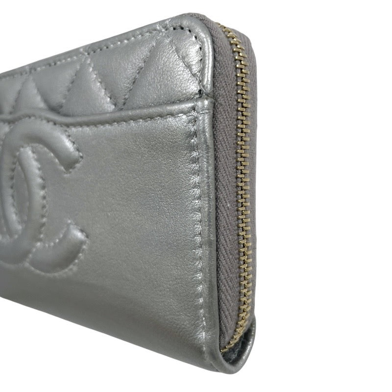 【CHANEL】シャネル スモール ジップアラウンドウォレット 長財布 レザー レディース シルバー ラウンドファスナー コインケース カードケース