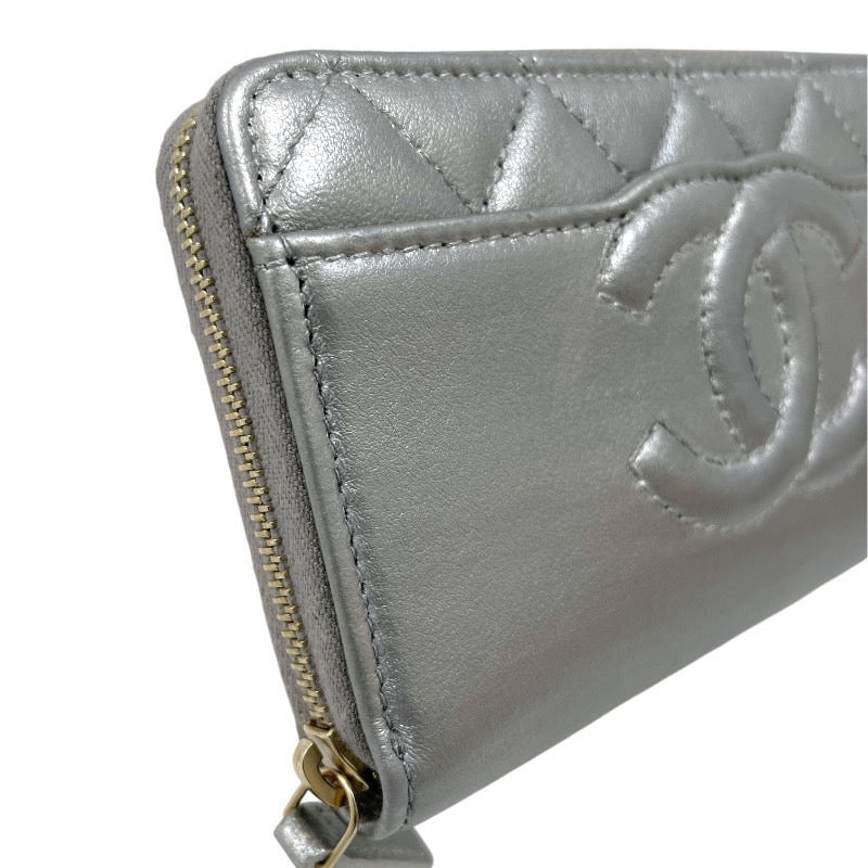 【CHANEL】シャネル スモール ジップアラウンドウォレット 長財布 レザー レディース シルバー ラウンドファスナー コインケース カードケース