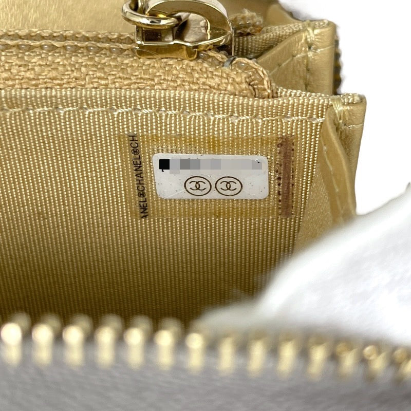 【CHANEL】シャネル スモール ジップアラウンドウォレット 長財布 レザー レディース シルバー ラウンドファスナー コインケース カードケース