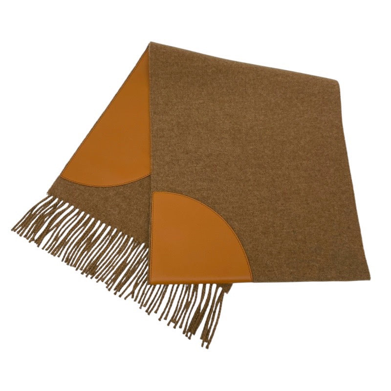 【HERMES】エルメス パッチワーク マフラー マフラー カシミヤ レディース ノアゼット 羊革 ブラウン 新品未使用品