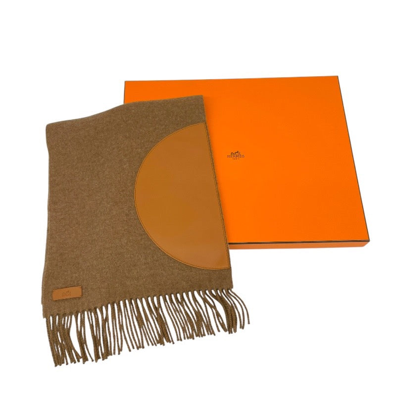 【HERMES】エルメス パッチワーク マフラー マフラー カシミヤ レディース ノアゼット 羊革 ブラウン 新品未使用品