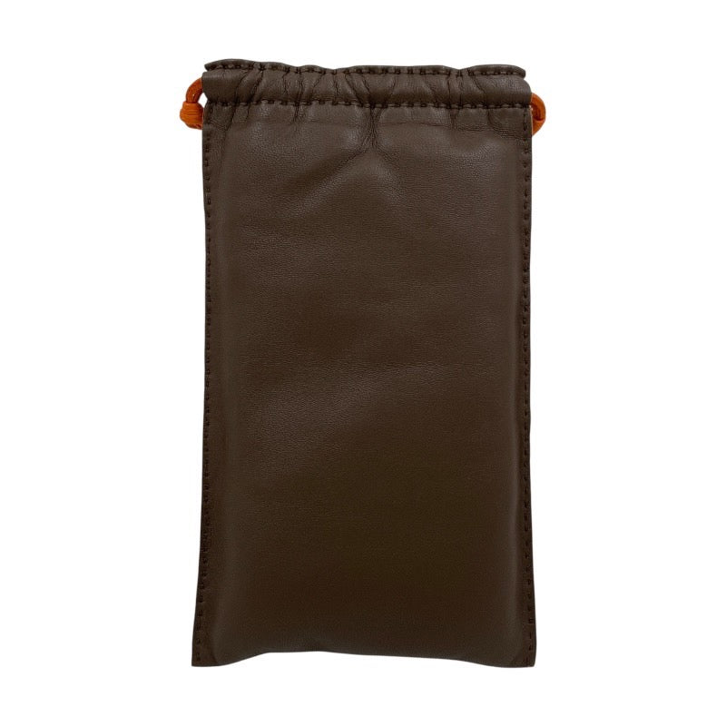 【HERMES】エルメス ポシェットピローPM ポーチ レザー レディース ブラウン オレンジ 巾着 眼鏡 メガネケース