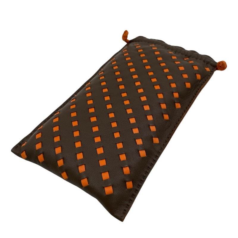 【HERMES】エルメス ポシェットピローPM ポーチ レザー レディース ブラウン オレンジ 巾着 眼鏡 メガネケース