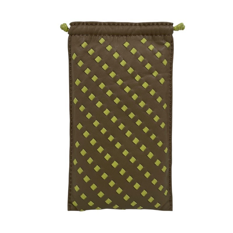 【HERMES】エルメス ポシェットピローPM ポーチ レザー レディース グレー グリーン 巾着 眼鏡 メガネケース