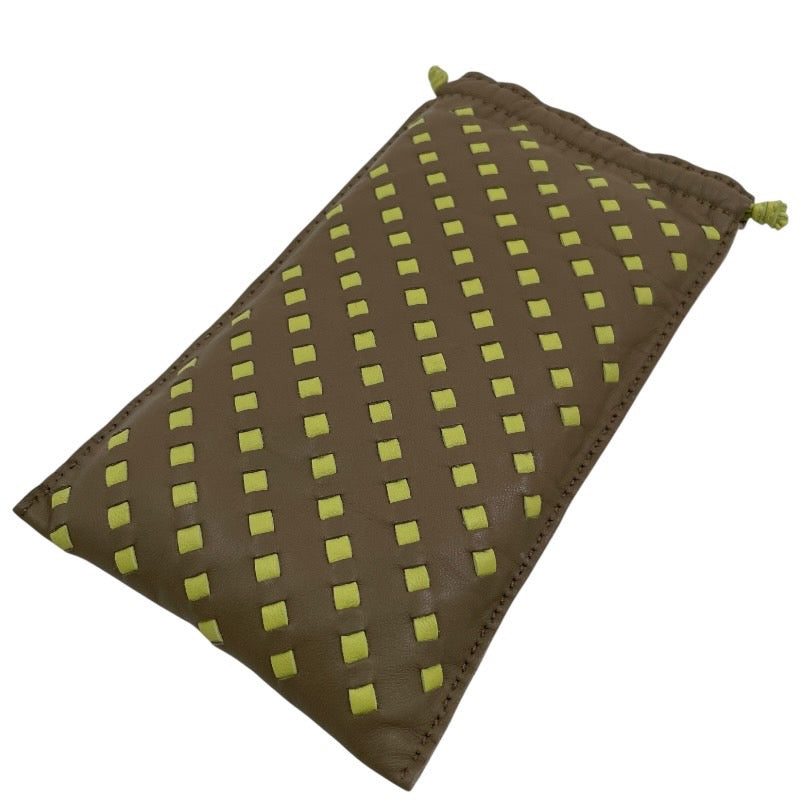 【HERMES】エルメス ポシェットピローPM ポーチ レザー レディース グレー グリーン 巾着 眼鏡 メガネケース