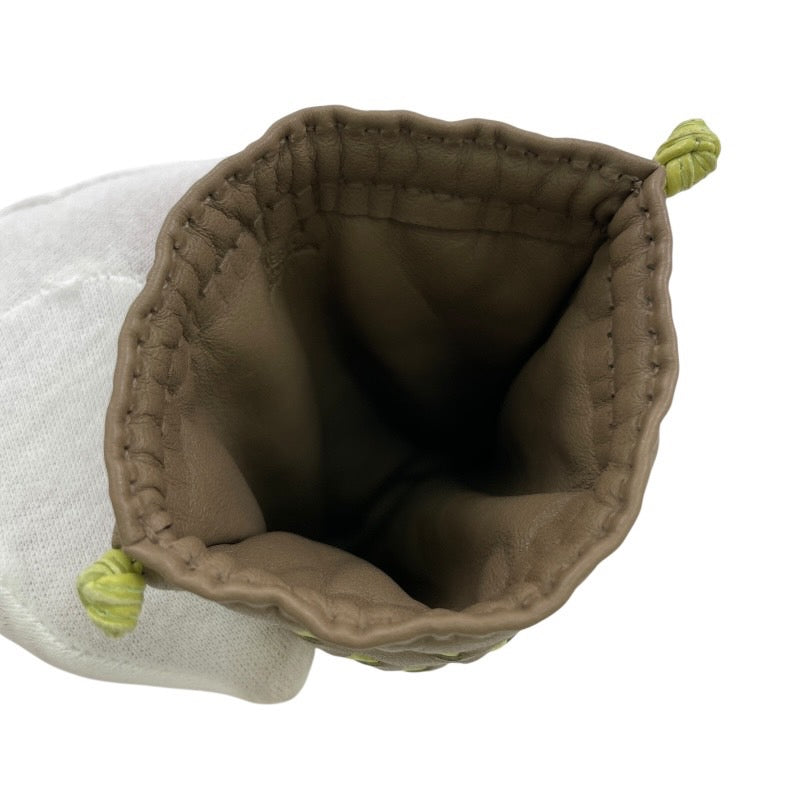 【HERMES】エルメス ポシェットピローPM ポーチ レザー レディース グレー グリーン 巾着 眼鏡 メガネケース