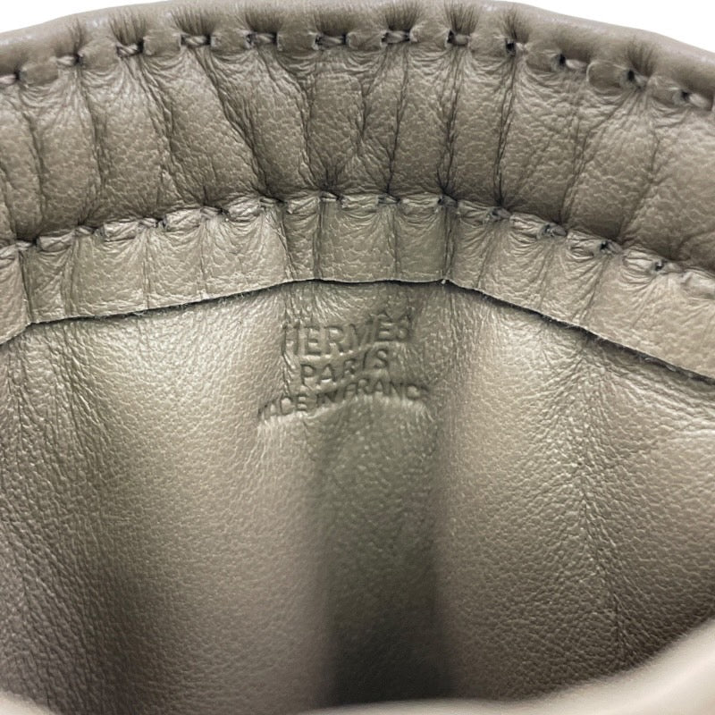 【HERMES】エルメス ポシェットピローPM ポーチ レザー レディース グレー グリーン 巾着 眼鏡 メガネケース