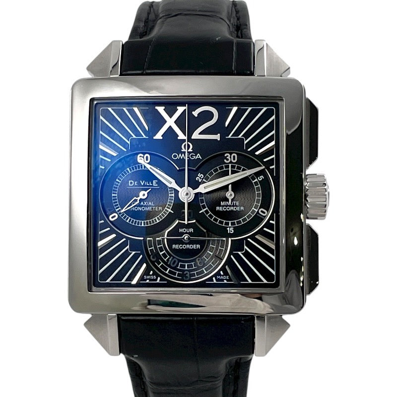 【OMEGA】オメガ デビル X2 クロノグラフ 423.13.37.50.01.001 腕時計 SS/レザー メンズ 自動巻き コーアクシャル 黒 ブラック