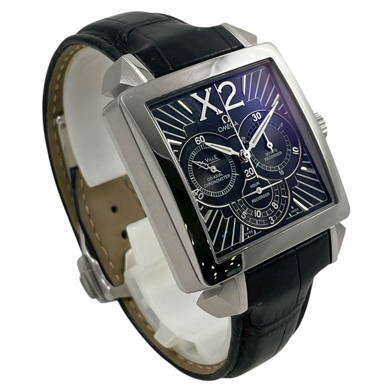 【OMEGA】オメガ デビル X2 クロノグラフ 423.13.37.50.01.001 腕時計 SS/レザー メンズ 自動巻き コーアクシャル 黒 ブラック