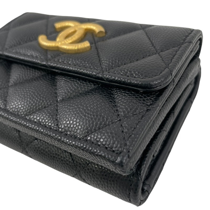 【CHANEL】シャネル コンパクトウォレット AP3518 三つ折り財布 レザー レディース キャビアスキン ランダムシール 黒 ブラック ココマーク