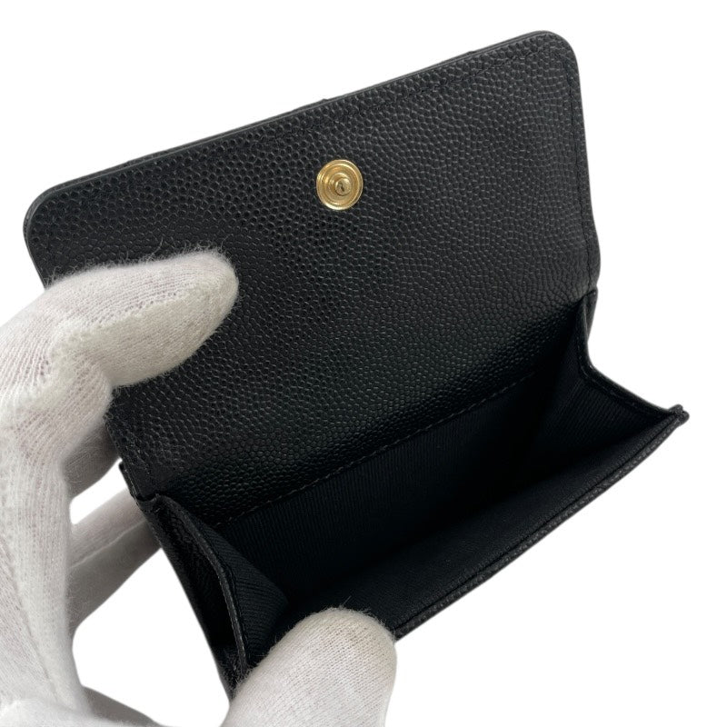 【CHANEL】シャネル コンパクトウォレット AP3518 三つ折り財布 レザー レディース キャビアスキン ランダムシール 黒 ブラック ココマーク