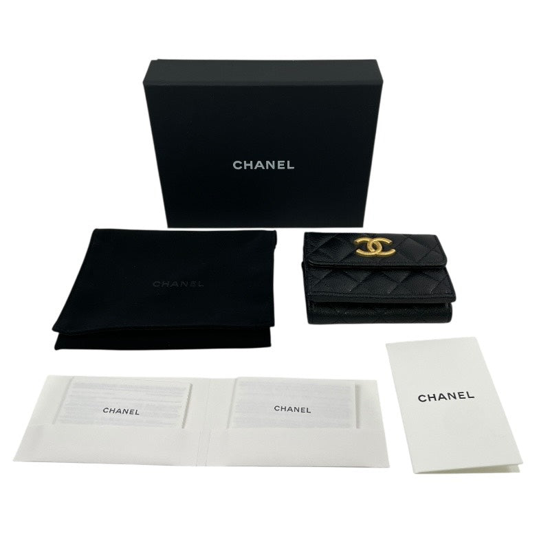 【CHANEL】シャネル コンパクトウォレット AP3518 三つ折り財布 レザー レディース キャビアスキン ランダムシール 黒 ブラック ココマーク