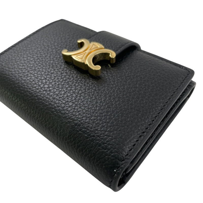 【CELINE】セリーヌ ファイン ストラップウォレット ニノ 10M963GHH.38NO 三つ折り財布 レザー レディース 黒 ブラック コンパクトウォレット
