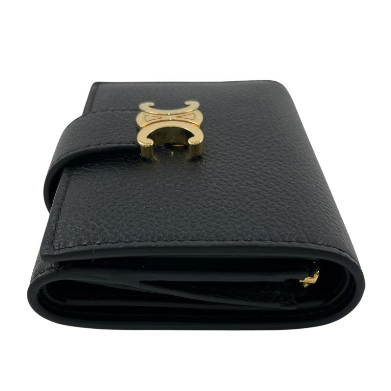 【CELINE】セリーヌ ファイン ストラップウォレット ニノ 10M963GHH.38NO 三つ折り財布 レザー レディース 黒 ブラック コンパクトウォレット