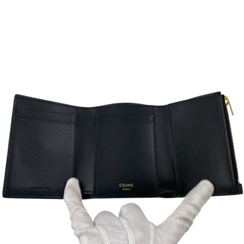【CELINE】セリーヌ ファイン ストラップウォレット ニノ 10M963GHH.38NO 三つ折り財布 レザー レディース 黒 ブラック コンパクトウォレット