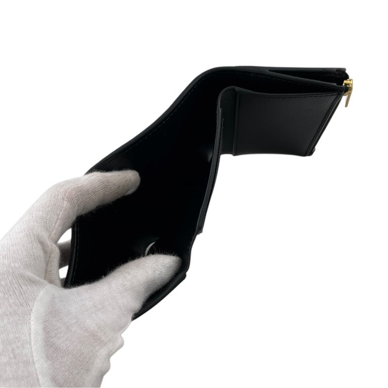 【CELINE】セリーヌ ファイン ストラップウォレット ニノ 10M963GHH.38NO 三つ折り財布 レザー レディース 黒 ブラック コンパクトウォレット