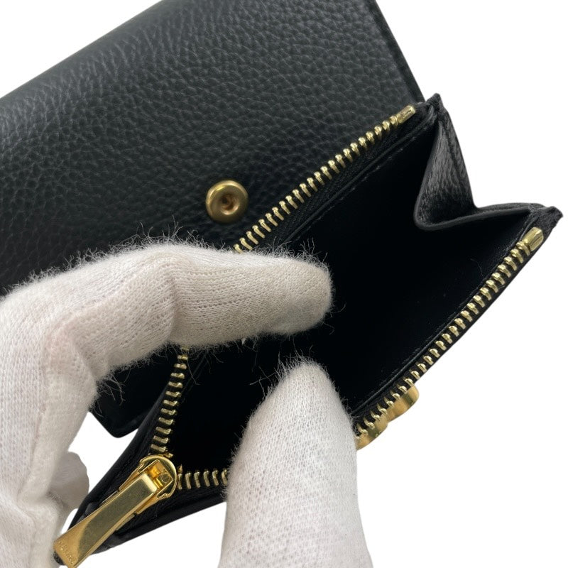 【CELINE】セリーヌ ファイン ストラップウォレット ニノ 10M963GHH.38NO 三つ折り財布 レザー レディース 黒 ブラック コンパクトウォレット