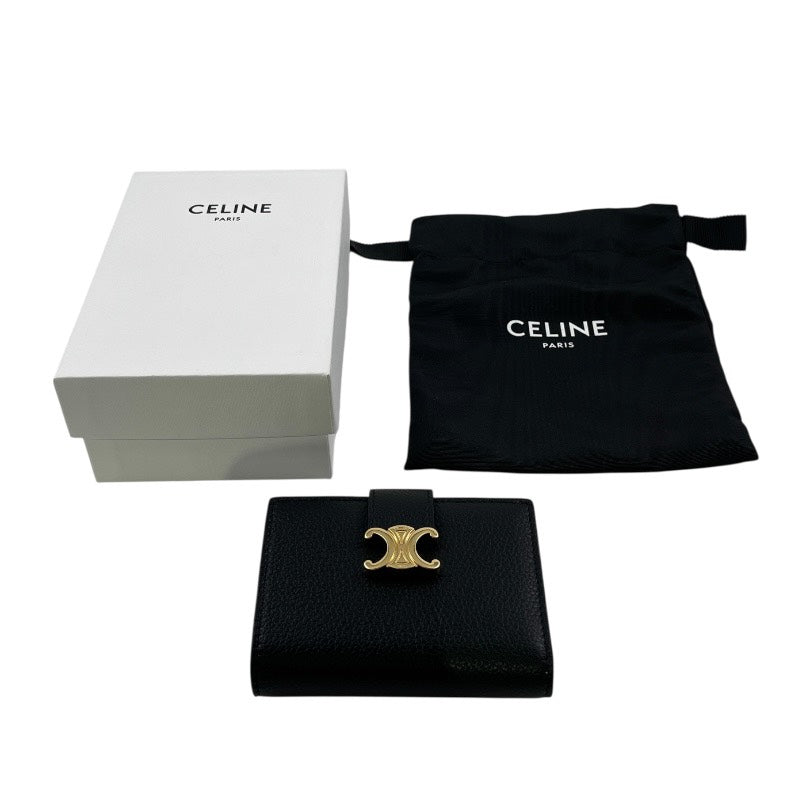 【CELINE】セリーヌ ファイン ストラップウォレット ニノ 10M963GHH.38NO 三つ折り財布 レザー レディース 黒 ブラック コンパクトウォレット
