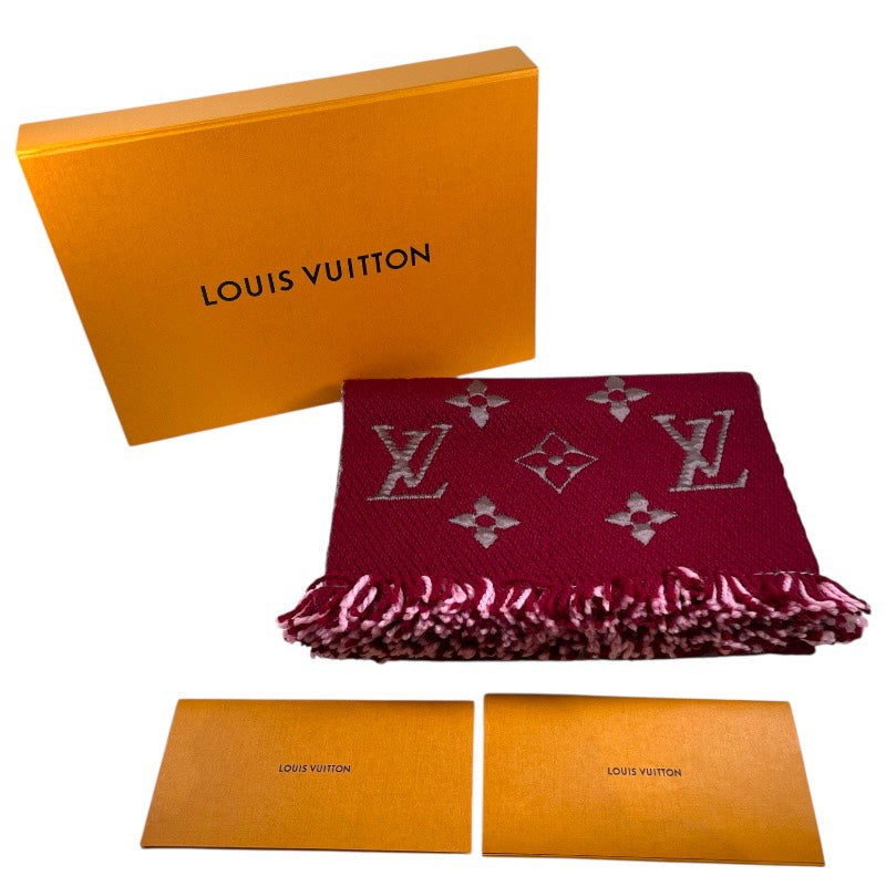 【LOUIS VUITTON】ルイ・ヴィトン エシャルプ ロゴマニア デュオ M73887 マフラー レディース 新品未使用品 赤 ボルドー ピンク ウール シルク