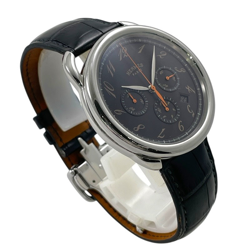 【HERMES】エルメス アルソー クロノグラフ AR4.910a 腕時計 SS/レザー メンズ 自動巻き ブラック 黒文字盤