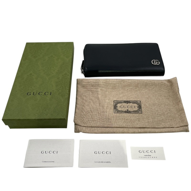 【GUCCI】グッチ GGマーモント ジップアラウンドウォレット 428736 長財布 レザー メンズ 本革 ラウンドファスナー 黒 ブラック レディース