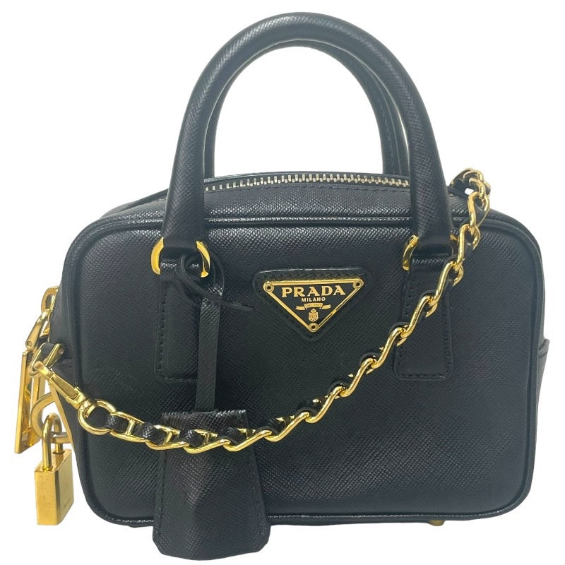 PRADA プラダ サフィアーノ BL0705 チェーンショルダー 2wayミニハンド ショルダーバッグ ナイロン ブラック×ゴールド金具【中古】  レディース