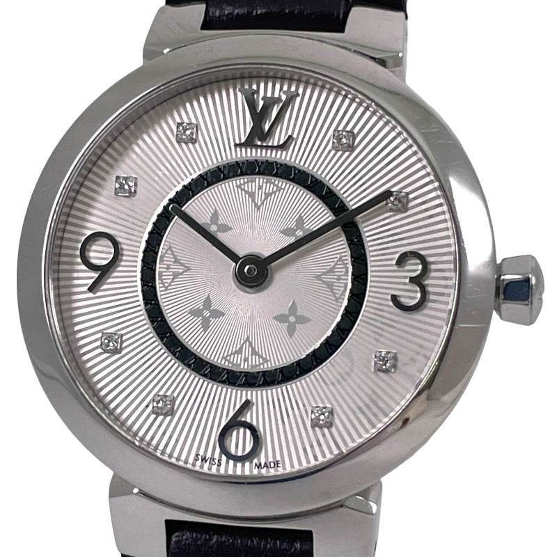 LOUIS VUITTON ルイ・ヴィトン タンブール スリム 8Pダイヤ Q12MG 腕時計 ステンレス シルバー クオーツ シルバー文字盤【中古】 レディース