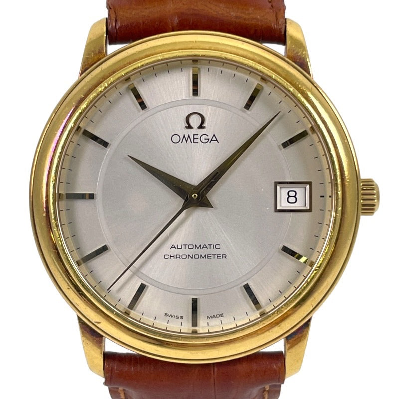 【OMEGA】オメガ デビル プレステージ 168.1050 腕時計 YG/レザーメンズ 自動巻き 750 K18YG イエローゴールド