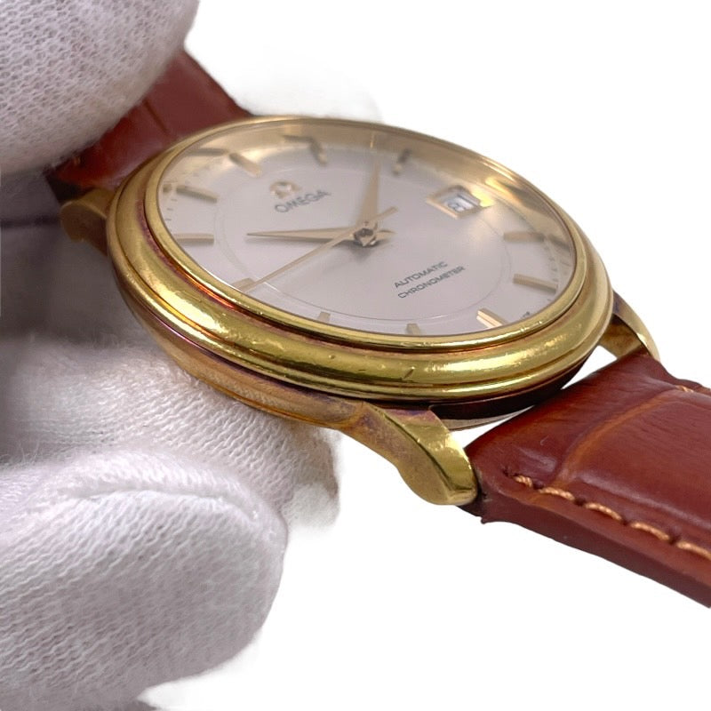 【OMEGA】オメガ デビル プレステージ 168.1050 腕時計 YG/レザーメンズ 自動巻き 750 K18YG イエローゴールド