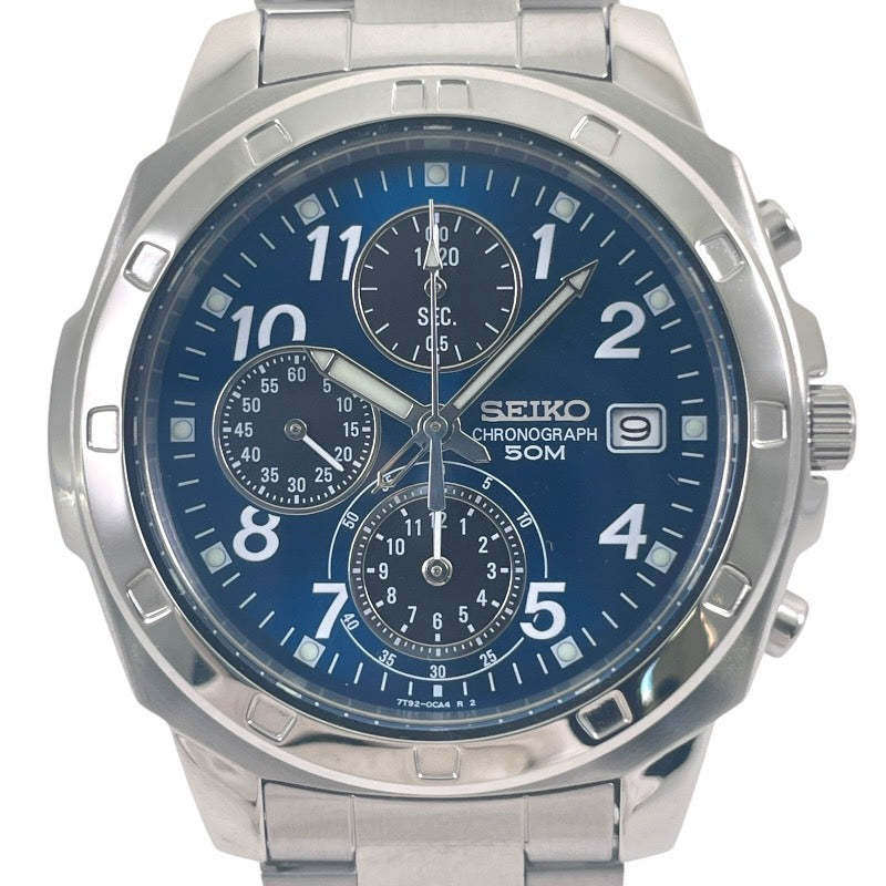 【SEIKO】セイコー クロノグラフ 7T92-0CA0 腕時計 ステンレススチールメンズ クオーツ 海外モデル 青文字盤 ブルー