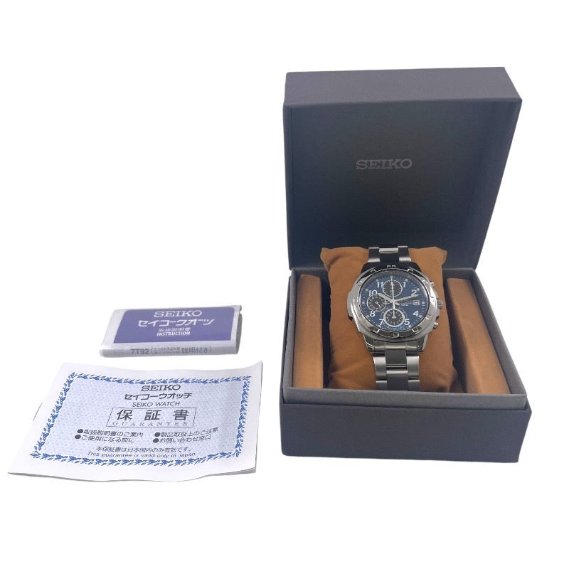 【SEIKO】セイコー クロノグラフ 7T92-0CA0 腕時計 ステンレススチールメンズ クオーツ 海外モデル 青文字盤 ブルー