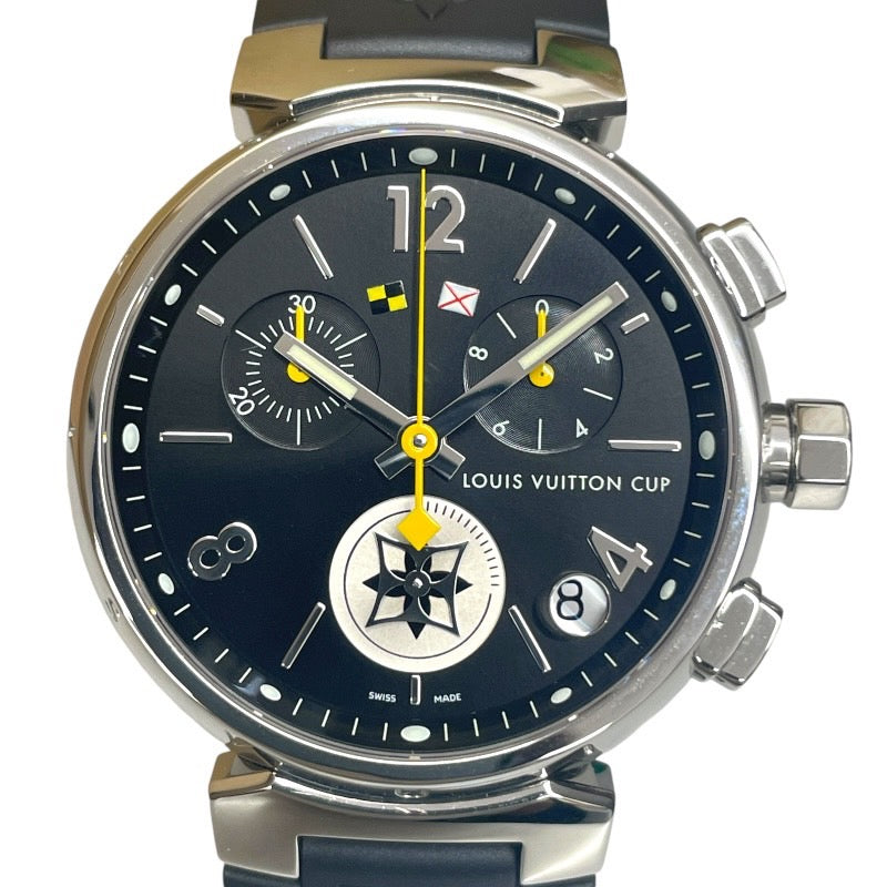 【LOUIS VUITTON】ルイ・ヴィトン タンブール ラブリーカップ Q11BG 腕時計 SS/ラバーメンズ クオーツ クロノグラフ ラバーベルト