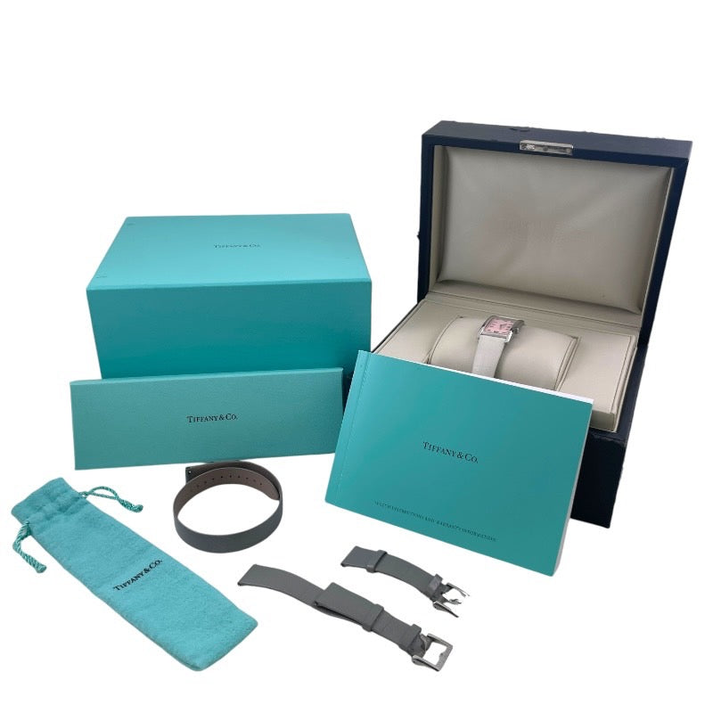 【TIFFANY&Co.】ティファニー イーストウエスト ミニ 37093335 腕時計 SS/レザーレディース クオーツ ピンク スクエア