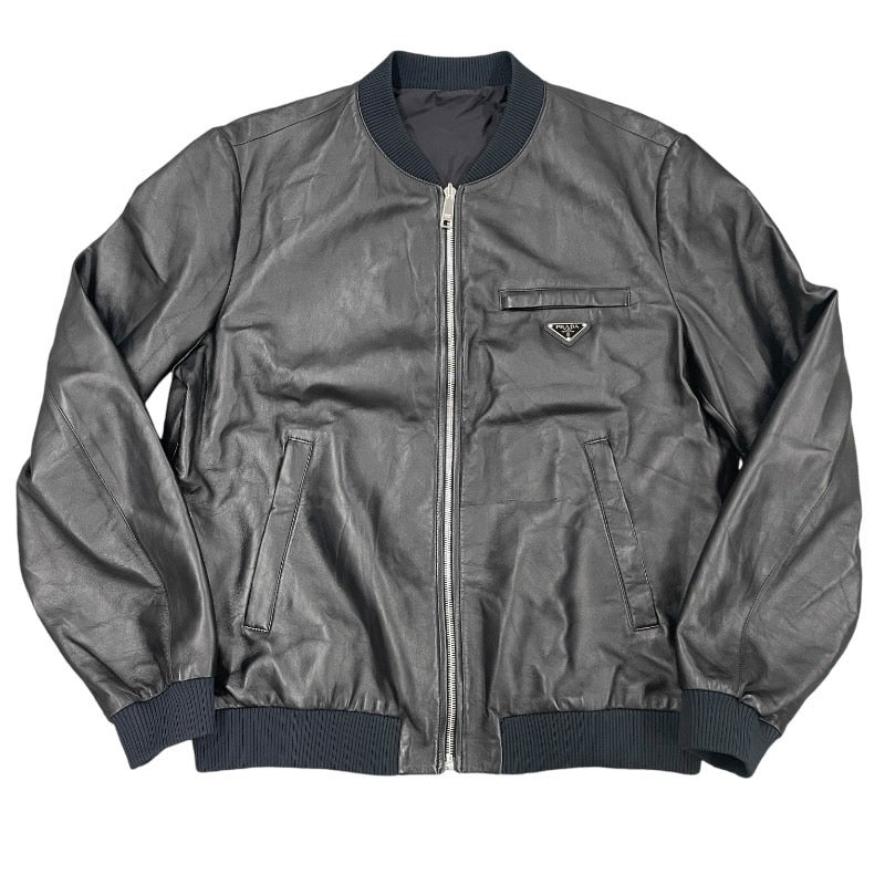 【PRADA】プラダ ボンバージャケット UPW280 ブルゾン レザーメンズ リバーシブル ナイロン ナッパレザー 三角プレート 現行モデル